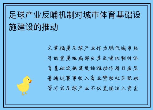 足球产业反哺机制对城市体育基础设施建设的推动